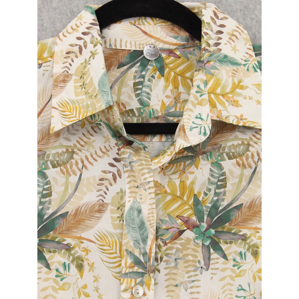 Margaret O'Leary Shirt womens XS tropical leaf pint button front long sleeve - Picture 5 of 12